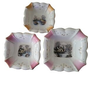 Rare Three Piece Antique Bowls Decorative Different Sizes & Scenes French German